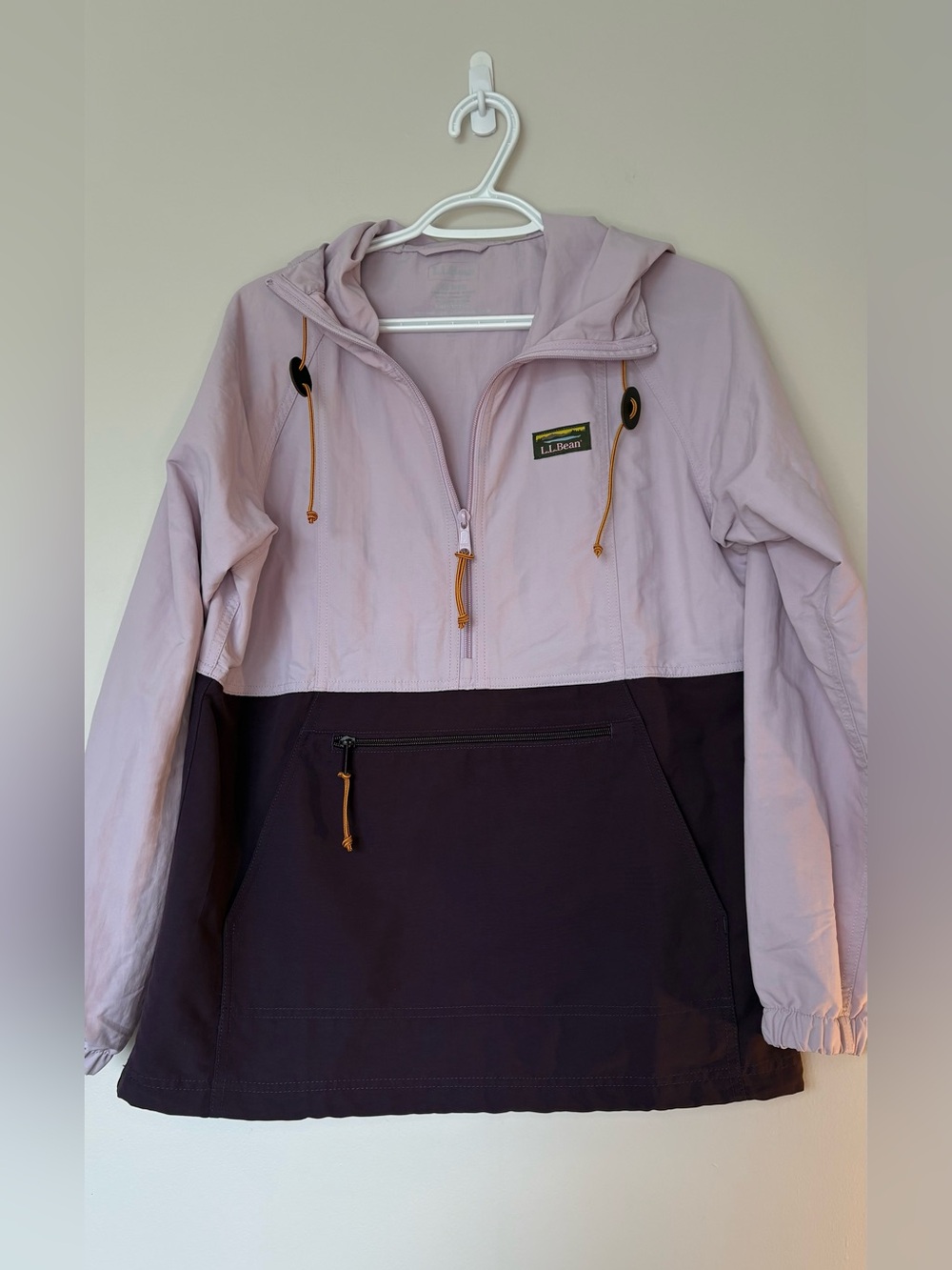 L.L.Bean Colorblock Hooded Pullover - Light Mauve & Deep Plum